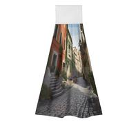 QMNBTES 2 PCS Kitchen Towels with Hanging Loop Super Soft & Absorbent Dish Cloth Decorative Washcloths for Showering Fast Drying Street of Italy Hand Towel for Kitchen Bath Gym Salon Bar