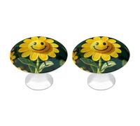 QMNBTES 2 PCS Kitchen Yellow Smiley Flower Cabinet Knobs, Stainless Steel Furniture Knob Pulls Handles Decorative, Vintage Knobs for Dresser/Drawers/Bathroom/Closet Door/Bifold Door/Cupboard