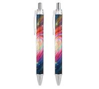 QMNBTES 2 PCS Pack Retractable Black Ballpoint Pens for Smooth Writing 0.5mm Fine Point Fineliner Refillable Quick Dry Gel Ink Colorful Galaxy Rollerball Pens Comfort Grip for Journaling Note Taking