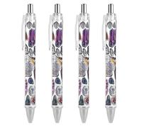 QMNBTES 4 Pack Retractable Black Ballpoint Pens for Smooth Writing 0.5mm Fine Point Fineliner Refillable Quick Dry Gel Ink Geodes And Rocks Rollerball Pens Comfort Grip for Journaling Note Taking
