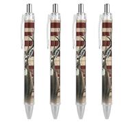 QMNBTES 4 Pack Retractable Black Ballpoint Pens for Smooth Writing 0.5mm Fine Point Fineliner Refillable Quick Dry Gel Ink Americana Flag Deer Rollerball Pens Comfort Grip for Journaling Note Taking