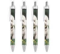 QMNBTES 4 Pack Retractable Black Ballpoint Pens for Smooth Writing 0.5mm Fine Point Fineliner Refillable Quick Dry Gel Ink Bichon Frise Dog Rollerball Pens Comfort Grip for Journaling Note Taking