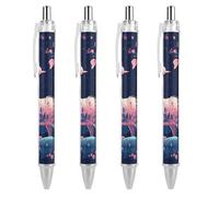 QMNBTES 4 Pack Retractable Black Ballpoint Pens for Smooth Writing 0.5mm Fine Point Fineliner Refillable Quick Dry Gel Ink Starry Night Alpaca Rollerball Pens Comfort Grip for Journaling Note Taking
