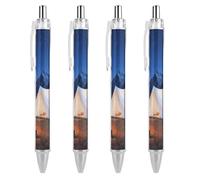 QMNBTES 4 Pack Retractable Black Ballpoint Pens for Smooth Writing 0.5mm Fine Point Fineliner Refillable Quick Dry Gel Ink Starry Campfire Rollerball Pens Comfort Grip for Journaling Note Taking