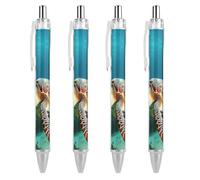 QMNBTES 4 Pack Retractable Black Ballpoint Pens for Smooth Writing 0.5mm Fine Point Fineliner Refillable Quick Dry Gel Ink Sea Turtle Rollerball Pens Comfort Grip for Journaling Note Taking
