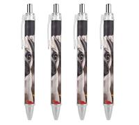 QMNBTES 4 Pack Retractable Black Ballpoint Pens for Smooth Writing 0.5mm Fine Point Fineliner Refillable Quick Dry Gel Ink Puppys Pug Rollerball Pens Comfort Grip for Journaling Note Taking