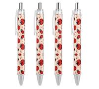 QMNBTES 4 Pack Retractable Black Ballpoint Pens for Smooth Writing 0.5mm Fine Point Fineliner Refillable Quick Dry Gel Ink Cute Ladybug Rollerball Pens Comfort Grip for Journaling Note Taking