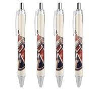 QMNBTES 4 Pack Retractable Black Ballpoint Pens for Smooth Writing 0.5mm Fine Point Fineliner Refillable Quick Dry Gel Ink Guitar British Flag Rollerball Pens Comfort Grip for Journaling Note Taking