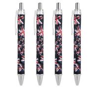 QMNBTES 4 Pack Retractable Black Ballpoint Pens for Smooth Writing 0.5mm Fine Point Fineliner Refillable Quick Dry Gel Ink British Flag Rollerball Pens Comfort Grip for Journaling Note Taking