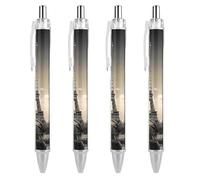 QMNBTES 4 Pack Retractable Black Ballpoint Pens for Smooth Writing 0.5mm Fine Point Fineliner Refillable Quick Dry Gel Ink Paris Tower Rollerball Pens Comfort Grip for Journaling Note Taking