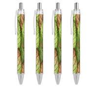 QMNBTES 4 Pack Retractable Black Ballpoint Pens for Smooth Writing 0.5mm Fine Point Fineliner Refillable Quick Dry Gel Ink Leaf Vein Green Rollerball Pens Comfort Grip for Journaling Note Taking