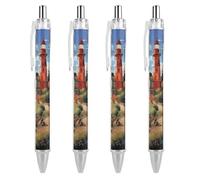 QMNBTES 4 Pack Retractable Black Ballpoint Pens for Smooth Writing 0.5mm Fine Point Fineliner Refillable Quick Dry Gel Ink Coastal Lighthouse Rollerball Pens Comfort Grip for Journaling Note Taking