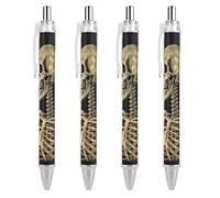 QMNBTES 4 Pack Retractable Black Ballpoint Pens for Smooth Writing 0.5mm Fine Point Fineliner Refillable Quick Dry Gel Ink Strange Painting Rollerball Pens Comfort Grip for Journaling Note Taking