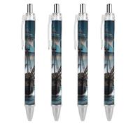 QMNBTES 4 Pack Retractable Black Ballpoint Pens for Smooth Writing 0.5mm Fine Point Fineliner Refillable Quick Dry Gel Ink Pirate Ship Rollerball Pens Comfort Grip for Journaling Note Taking
