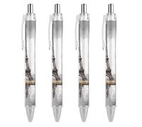 QMNBTES 4 Pack Retractable Black Ballpoint Pens for Smooth Writing 0.5mm Fine Point Fineliner Refillable Quick Dry Gel Ink Paris Eiffel Tower Rollerball Pens Comfort Grip for Journaling Note Taking