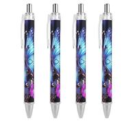 QMNBTES 4 Pack Retractable Black Ballpoint Pens for Smooth Writing 0.5mm Fine Point Fineliner Refillable Quick Dry Gel Ink Beauty Butterfly Rollerball Pens Comfort Grip for Journaling Note Taking