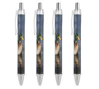QMNBTES 4 Pack Retractable Black Ballpoint Pens for Smooth Writing 0.5mm Fine Point Fineliner Refillable Quick Dry Gel Ink Mallard Duck Rollerball Pens Comfort Grip for Journaling Note Taking