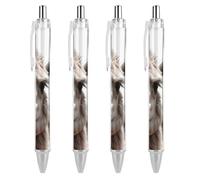 QMNBTES 4 Pack Retractable Black Ballpoint Pens for Smooth Writing 0.5mm Fine Point Fineliner Refillable Quick Dry Gel Ink Funny Alpaca Llama Rollerball Pens Comfort Grip for Journaling Note Taking