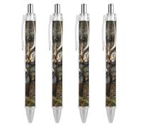 QMNBTES 4 Pack Retractable Black Ballpoint Pens for Smooth Writing 0.5mm Fine Point Fineliner Refillable Quick Dry Gel Ink Camouflage Deer Rollerball Pens Comfort Grip for Journaling Note Taking