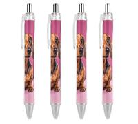 QMNBTES 4 Pack Retractable Black Ballpoint Pens for Smooth Writing 0.5mm Fine Point Fineliner Refillable Quick Dry Gel Ink Dachshund Dog Rollerball Pens Comfort Grip for Journaling Note Taking