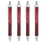 QMNBTES 4 PCS Pack Retractable Black Ballpoint Pens for Smooth Writing 0.5mm Fine Point Fineliner Refillable Quick Dry Gel Ink Vintage Red Rose Rollerball Pens Comfort Grip for Journaling Note Taking