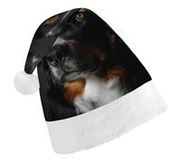 QMNBTES A Bernese Dog Santa Hat Stretchable Xmas Hat with Plush Pom Pom for Christmas Party Family Matching Holiday Photos