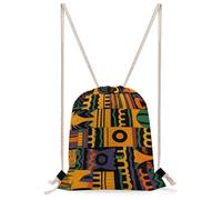 QMNBTES African Ethnic Pattern Drawstring Backpack Foldable Gym Sackpack for Basketball Soccer Swim Yoga Sport Gear Beach