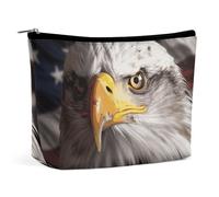 QMNBTES America Flag And Eagle Travel Makeup Bag Large Toiletry Bag for Women Waterproof Cosmetic Bags for Purse Portable Makeup Organizer Bags Cute Zipper Pouch Cosmetic Pouch Funny Travel Makeupbag