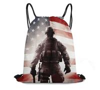 QMNBTES American Flag Soldier Drawstring Backpack Foldable Gym Sackpack for Basketball Soccer Swim Yoga Sport Gear Beach