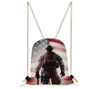 QMNBTES American Flag Soldier Drawstring Backpack Foldable Gym Sackpack for Basketball Soccer Swim Yoga Sport Gear Beach