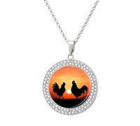 QMNBTES Animal Chickens Diamond Necklace for Women Alloy 19.7" Cable Chain 1.3" Round Pendant Necklaces Romantic Memorial Necklace for Couple Friendship Daily Wear Valentines Jewelry Gifts, One Size