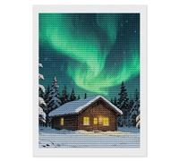 QMNBTES Aurora Cabin 5D Diamond Painting Kits for Adults Beginners DIY Diamond Art Kit Large Gem Painting Full Round Drill Diamonds Dots Gem Art Crafts for Home Wall Decor Gifts 12x16
