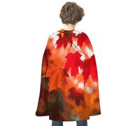 QMNBTES Autumn Fall Red Maple Leaves Halloween Cape Adult Reversible Medieval Cloak Renaissance Costume for Cosplay Party Masquerade
