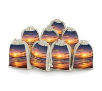 QMNBTES Beach Sunset Waves Drawstring Gift Bags 8PCS Muslin Bags Drawstring Bags Muslin Bags Fabric Gift Bags Small Drawstring Bags Cloth Gift Bags Gift Wrap Bags Drawstring Gift Pouch