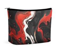 QMNBTES Black And Red Marble Travel Makeup Bag Large Toiletry Bag for Women Waterproof Cosmetic Bags for Purse Portable Makeup Organizer Bags Cute Zipper Pouch Cosmetic Pouch Funny Travel Makeupbag