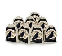 QMNBTES Black Crow on Full Moon Drawstring Gift Bags 8PCS Muslin Bags Drawstring Bags Muslin Bags Fabric Gift Bags Small Drawstring Bags Cloth Gift Bags Gift Wrap Bags Drawstring Gift Pouch