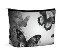 QMNBTES Black Gray Butterflies Travel Makeup Bag Large Toiletry Bag for Women Waterproof Cosmetic Bags for Purse Portable Makeup Organizer Bags Cute Zipper Pouch Cosmetic Pouch Funny Travel Makeupbag