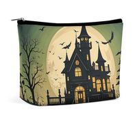 QMNBTES Black Haunted Mansion Travel Makeup Bag Large Toiletry Bag for Women Waterproof Cosmetic Bags for Purse Portable Makeup Organizer Bags Cute Zipper Pouch Cosmetic Pouch Funny Travel Makeupbag