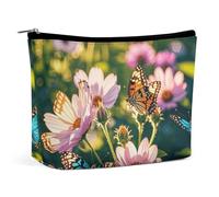 QMNBTES Butterflies And Blooms Travel Makeup Bag Large Toiletry Bag for Women Waterproof Cosmetic Bags for Purse Portable Makeup Organizer Bags Cute Zipper Pouch Cosmetic Pouch Funny Travel Makeupbag