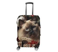 QMNBTES Carry on Luggage Cover Christmas Siamese Cat Suitcase Covers for Luggages Tsa Approved Travel Luggage Sleeve Protector Elastic Suitcase Protector Anti-Scratch Washable Fits 19-30 Inch Case
