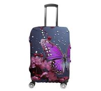 QMNBTES Carry on Luggage Cover Purple Plum Butterfly Suitcase Covers for Luggages Tsa Approved Travel Luggage Sleeve Protector Elastic Suitcase Protector Anti-Scratch Washable Fits 19-30 Inch Case