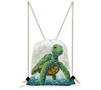 QMNBTES Cartoon Turtle Pattern Drawstring Backpack Foldable Gym Sackpack for Basketball Soccer Swim Yoga Sport Gear Beach