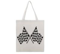 QMNBTES Checkered Flags Race Flag Canvas Tote Bag for Women Men Reusable Shopping Bags with Handles Quilted Utility Tote Casual Shoulder Handbag for Grocery Beach Work Gym Picnic Diaper