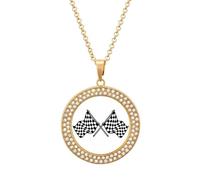 QMNBTES Checkered Flags Race Flag Diamond Necklace for Women Alloy 19.7" Cable Chain 1.3" Round Pendant Necklaces Romantic Memorial Necklace for Couple Friendship Daily Wear Valentines Jewelry Gifts