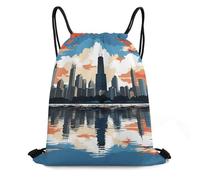 QMNBTES Chicago Skyline Drawstring Backpack Foldable Gym Sackpack for Basketball Soccer Swim Yoga Sport Gear Beach
