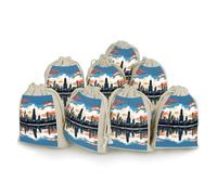 QMNBTES Chicago Skyline Drawstring Gift Bags 8PCS Muslin Bags Drawstring Bags Muslin Bags Fabric Gift Bags Small Drawstring Bags Cloth Gift Bags Gift Wrap Bags Drawstring Gift Pouch