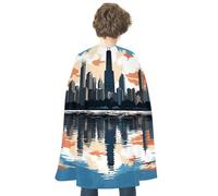 QMNBTES Chicago Skyline Halloween Cape Adult Reversible Medieval Cloak Renaissance Costume for Cosplay Party Masquerade