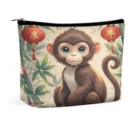 QMNBTES Chinese Style Monkey Travel Makeup Bag Large Toiletry Bag for Women Waterproof Cosmetic Bags for Purse Portable Makeup Organizer Bags Cute Zipper Pouch Cosmetic Pouch Funny Travel Makeupbag