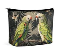 QMNBTES Couple Parrots Olive Travel Makeup Bag Large Toiletry Bag for Women Waterproof Cosmetic Bags for Purse Portable Makeup Organizer Bags Cute Zipper Pouch Cosmetic Pouch Funny Travel Makeupbag