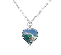 QMNBTES Custom Hawaiian Surfer on Wavy Cremation Necklace for Ashes Pet Urn Necklace 27.6" Adjustable Chain Memorial Dog Cat Jewelry Keepsake with Filling Kit Sympathy Gift for Grieving Pet Owners